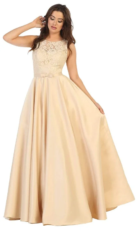 Bonus Savings May Queen - Lace Tank Scoop Satin A-Line Dress MQ1688 - 1 pc White in Size 8 Available
