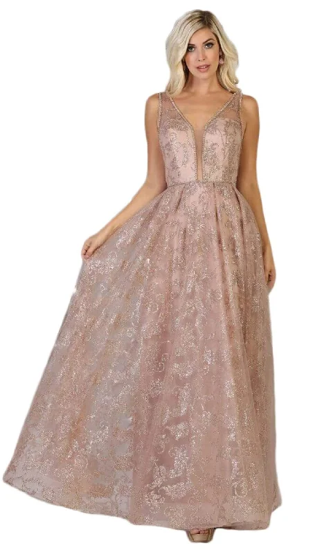 Midnight Madness May Queen - RQ7769 Embellished Deep V-neck Pleated Ballgown