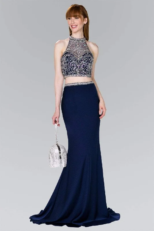 Huge Discounts Elizabeth K - GL2424 Crystal Ornate Illusion High Neck Two-Piece Gown
