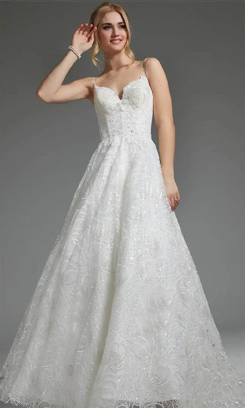 Lowest Prices Jovani JB422225 - V-Neck Sequin Embroidered Bridal Gown