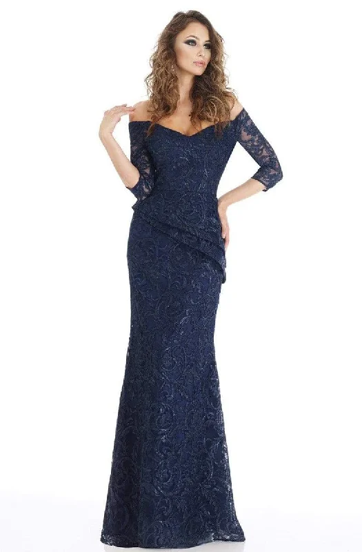 Special Promotion Feriani Couture - 18911 Off Shoulder Embroidered Sheath Silhouette Gown - 1 pc Navy In Size 12 Available