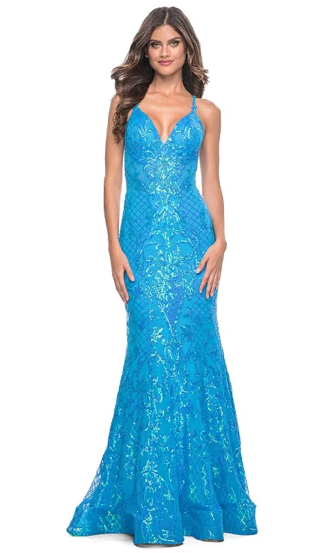 Markdowns La Femme 32337 - Sequin Ornate Deep V-Neck Prom Gown