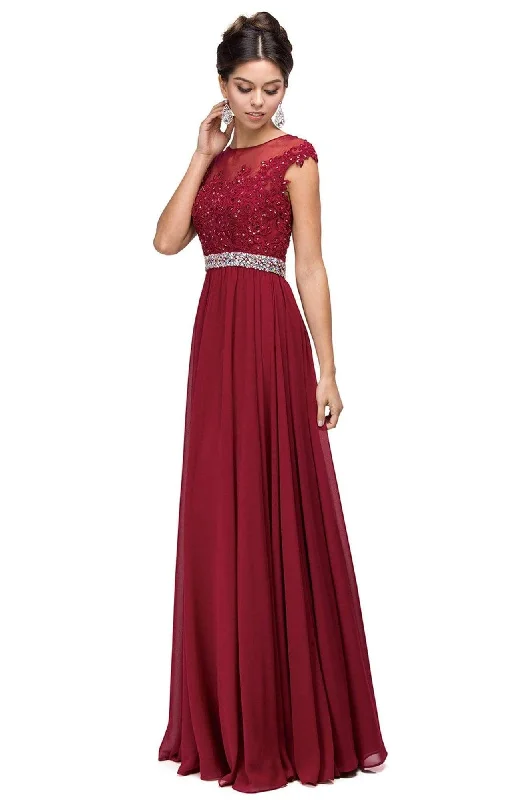Today’s Deal Dancing Queen - Cap Sleeve Illusion Beaded Belt A-Line Dress 9400 - 1 pc Taupe in Size S Available