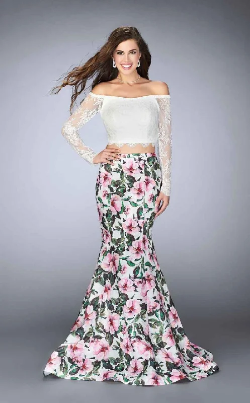 Huge Discounts La Femme - 24281 Intricate Lace Off-Shoulder Long Floral Evening Gown
