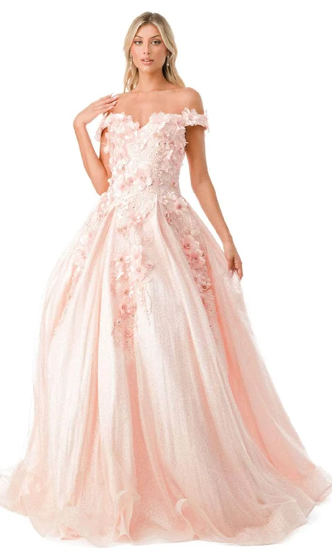 Midnight Sale Aspeed Design L2501 - Floral Off Shoulder Ballgown