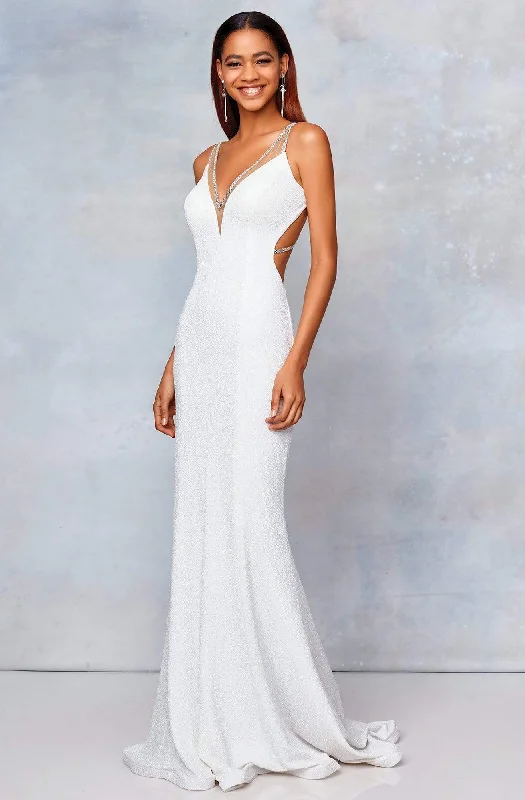Deal Explosion Clarisse - 3799 Crisscross-Strapped Illusion Plunge Gown
