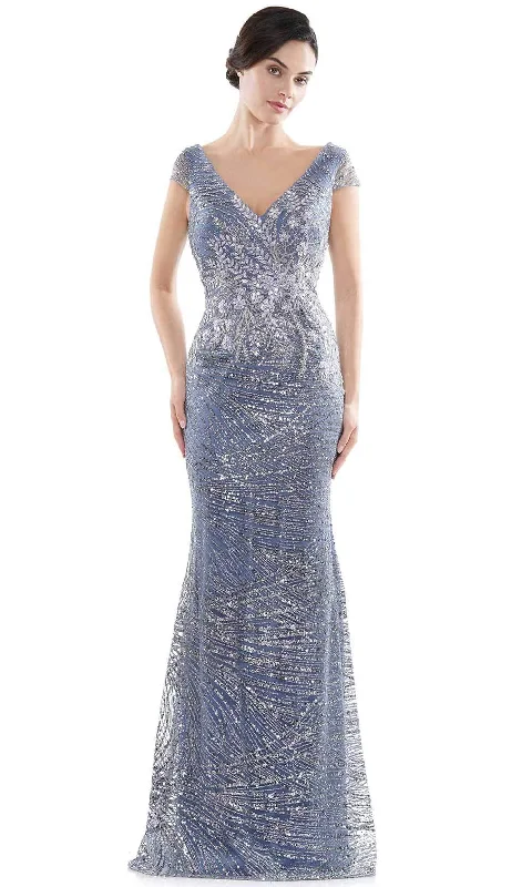 Super Bargain Rina Di Montella - RD2723 V-Neck 3D Floral Appliqued Glitter Gown
