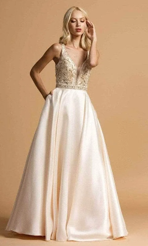 Price Slash Aspeed Design - Scoop Back Satin Prom Dress L2183 - 1 pc Champagne In Size S Available