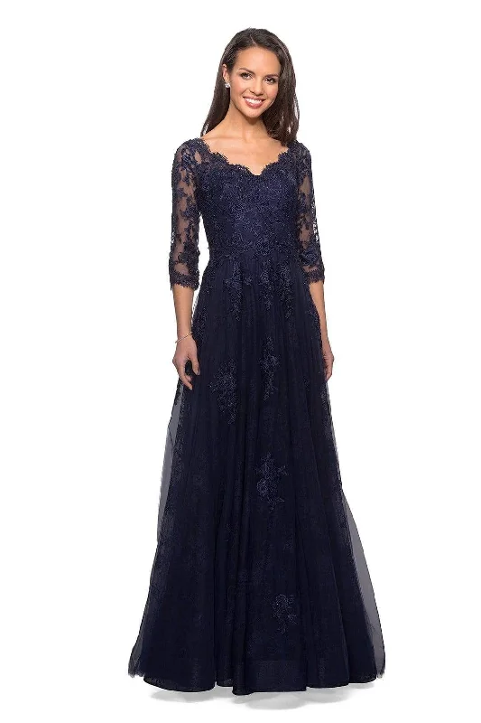 Great Bargains La Femme - 26959 Floral Embroidered V-Neck A-Line Dress