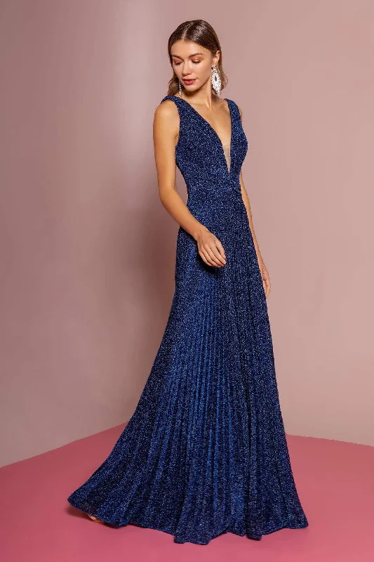 Early Access Elizabeth K - GL2687 Deep V-neck Pleated A-line Dress