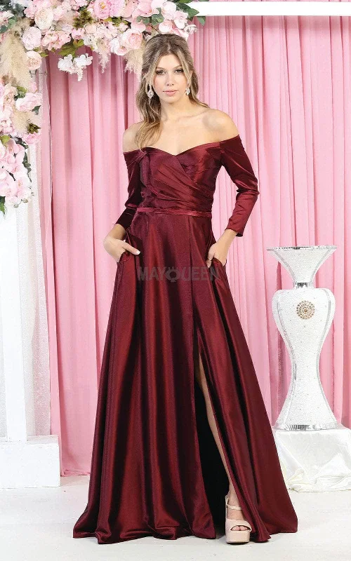 Buy Now May Queen MQ1930 - Off-Shoulder Satin Evening Dress