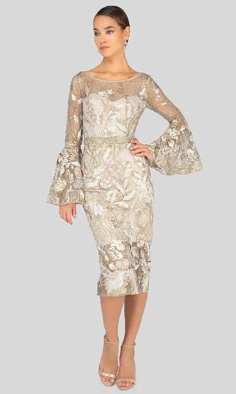 Price Rollback Terani Couture - 1913C9065 Long Bell Sleeve Embroidered Lace Dress