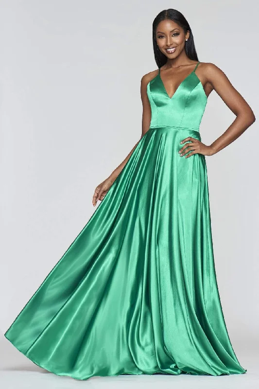Crazy Deals Faviana - Lace Up Back Satin High Slit Dress S10209 - 1 pc Mocha in Size 14 Available Crazy Deals Faviana - Lace Up Back Satin High Slit Dress S10209 - 1 pc Mocha in Size 14 Available