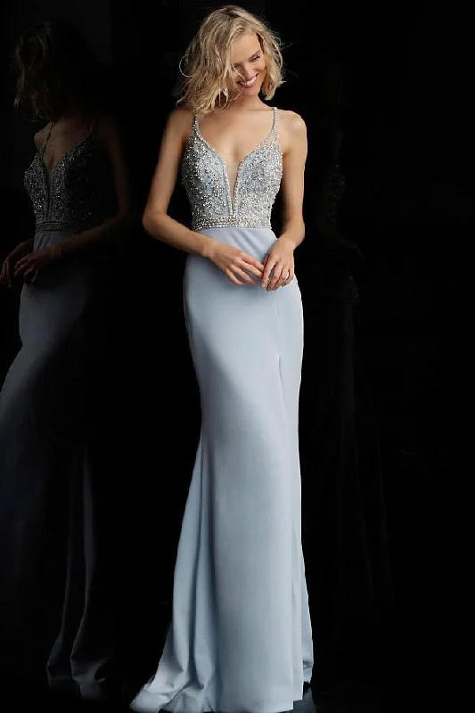 Mega Sale JVN by Jovani - Beaded Deep V-neck Mermaid Dress JVN68317SC