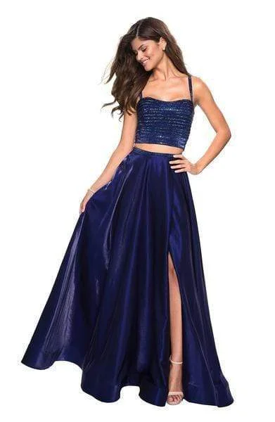 Final Markdown La Femme - 27607 Two Piece Rhinestone Accented Satin A-line Dress