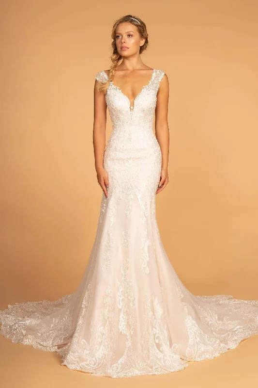 Super Sale GLS by Gloria - GL2595 Lace Deep V-neck Trumpet Dress