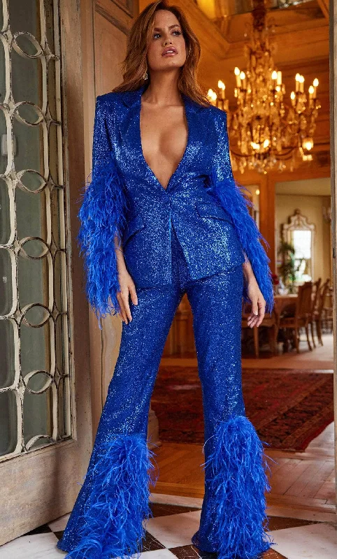 Bargain Prices Jovani 23162 - V-Neck Sequin Feathers Pant Suit