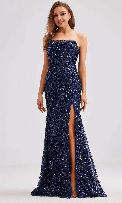 Flash Deals J'Adore Dresses J23020 - Draped Sequin Evening Dress with Slit