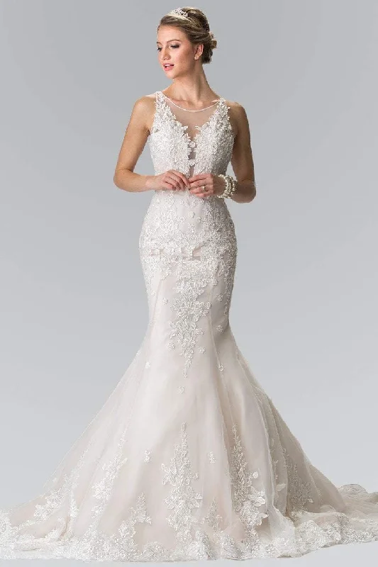Final Markdown Elizabeth K Bridal - GL2369 Lace Illusion Scoop Mermaid Bridal Gown