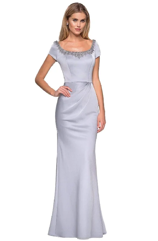 Savings Event La Femme - Bejeweled Scoop Short Sleeves Sheath Dress 27244SC