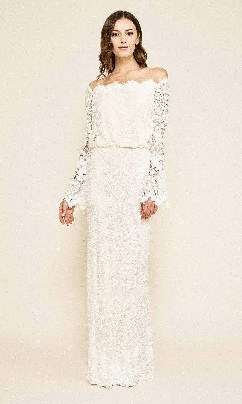 Super Bargain Tadashi Shoji - Izumi Bell Sleeve Off-the-Shoulder Lace Gown