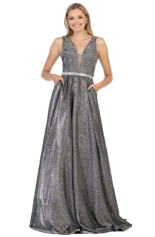 New Markdowns May Queen - RQ7790 Embroidered Deep V-neck A-line Gown