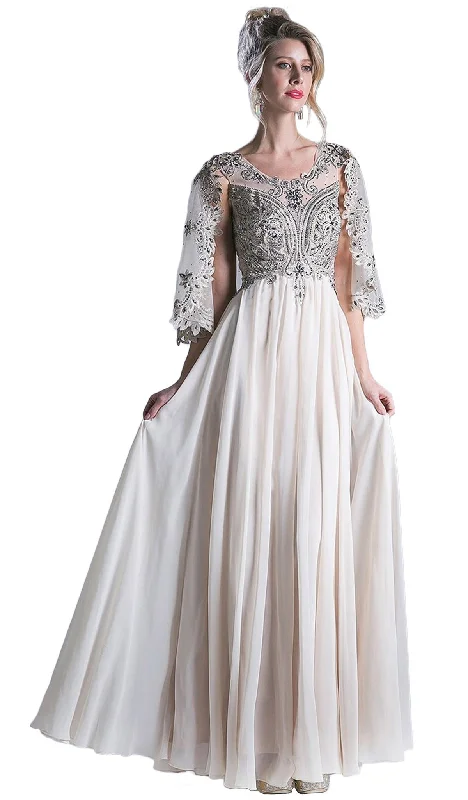 Price Fest Cinderella Divine - Cape Sleeves Beaded A-line Evening Dress