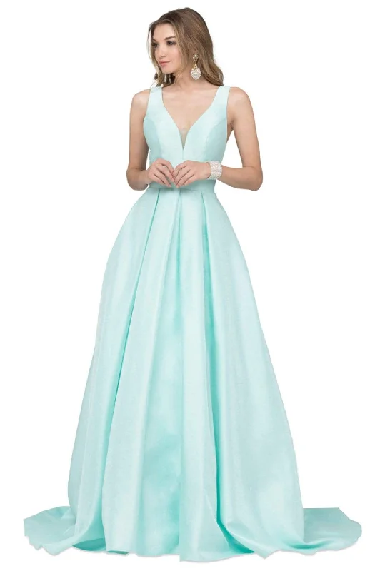 YEAR-End Clearance Cecilia Couture - 1463 Plunging V-Neck Pleated A-Line Gown