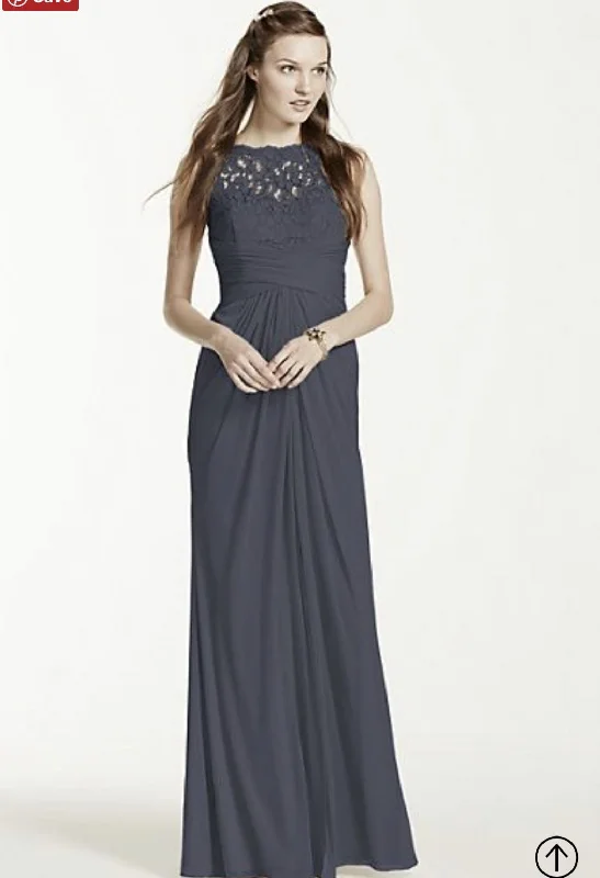 Major Savings David's Bridal Sleeveless Long Mesh Dress with Corded Lace F15749