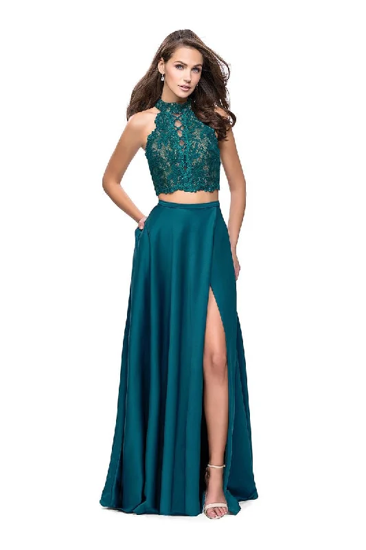 Massive Deals La Femme - 25263 Two-Piece High Halter Lace Up Bodice A-Line Gown