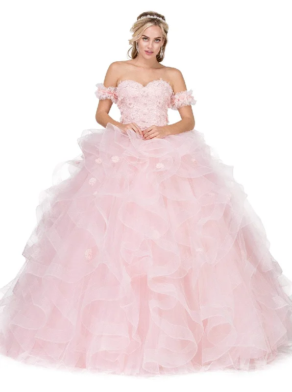 Don't Wait Dancing Queen - 1322 Floral Applique Ruffled Quinceanera Ballgown