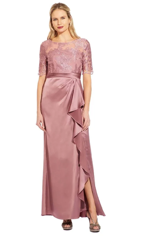 Final Clearance Adrianna Papell - AP1E205141 Embroidered Bateau Satin Sheath Dress