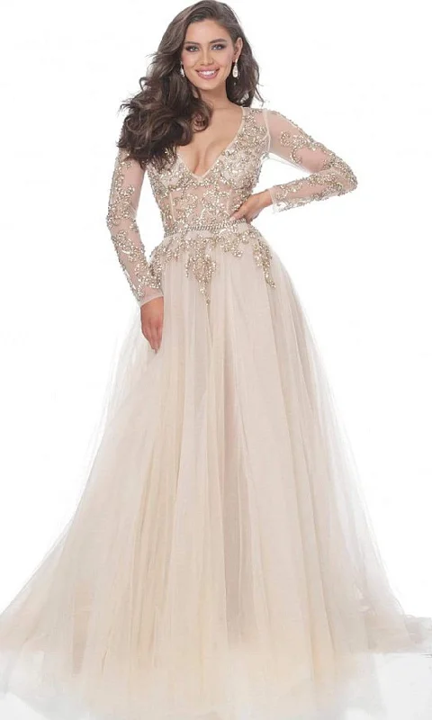 Price Drop Jovani - 00638 Intricate Beaded Illusion Bodice A-Line Gown