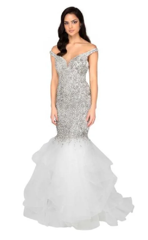 Take Advantage Terani Couture - 1911P8363 Crystal Studded Off Shoulder Mermaid Gown