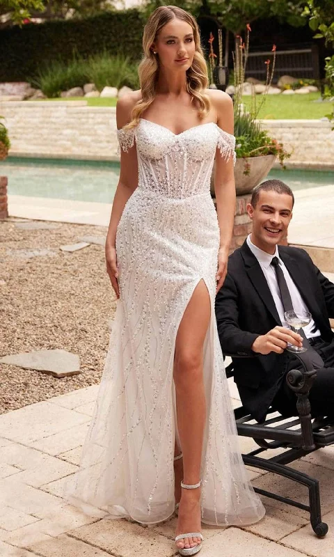 Amazing Deals Ladivine CD0203W - Sequin Off-Shoulder Bridal Gown