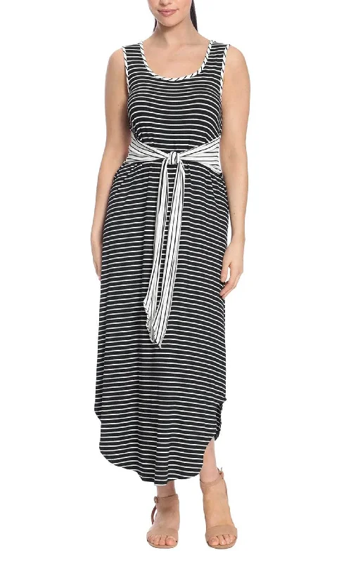 Great Deals London Times T6236M - Scoop Neck Casual Stripe Dress