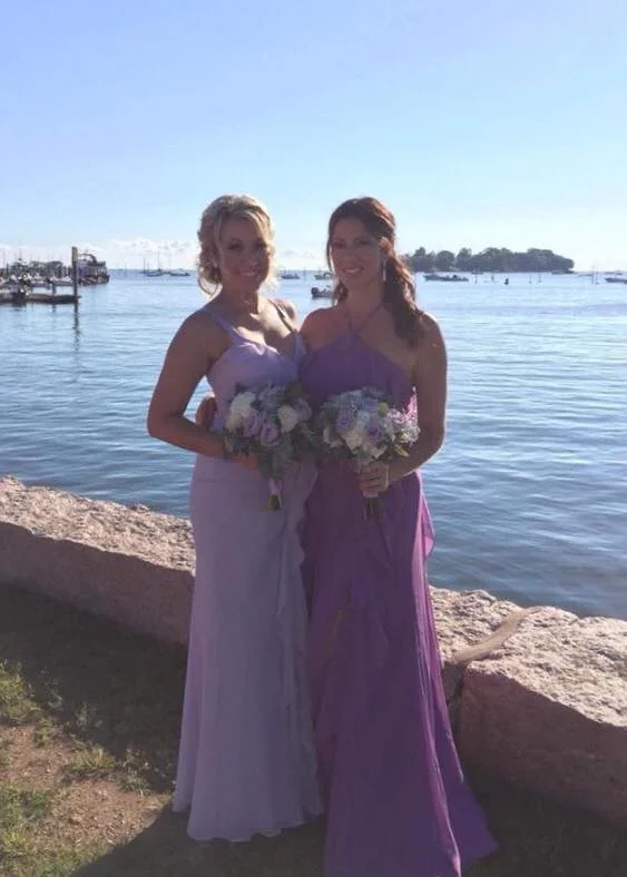 Quick Sale Vera Wang White Chiffon High-Neck Bridesmaid Dress with Tie Back