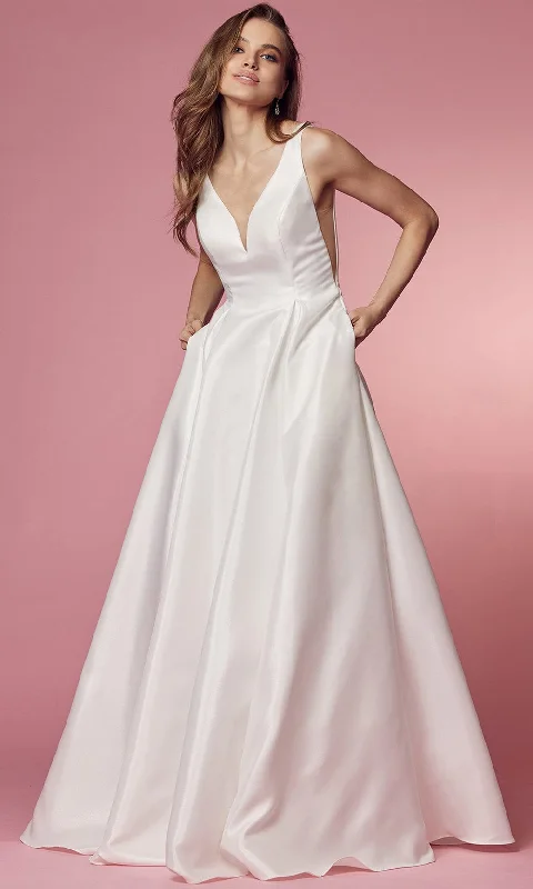 Closeout Sale Nox Anabel Bridal E156W - Deep V-Neck Bridal Dress