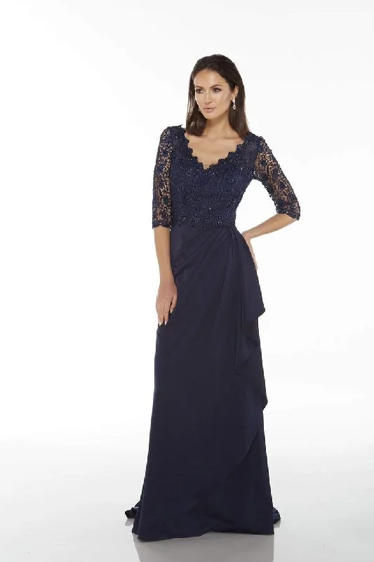 Online Only Alyce Paris - Beaded Lace V Neck Quarter Sleeve Wrap Gown 27242