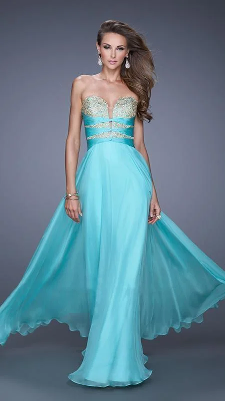 New Markdowns La Femme - Embroidered Strapless A-Line Evening Gown 20921SC - 1 pc Caribbean Green In Size 4 Available