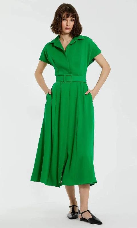 Hurry In Mac Duggal 21000 - Collared Short Sleeve Tea-Length Dress