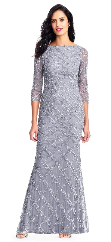 New Deals Adrianna Papell - AP1E202919 Beaded Sheer Quarter Length Sleeves Dress