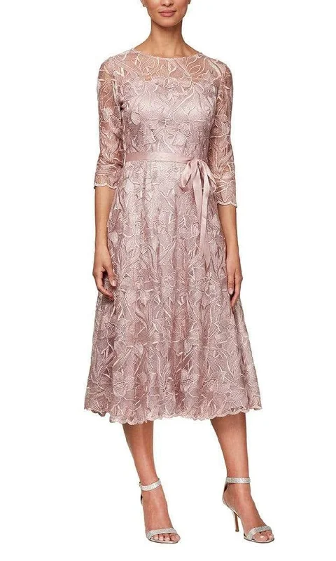 Bonus Savings Alex Evenings - Tea Length Lace A-Line Dress 8117835