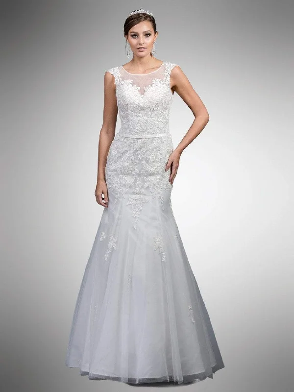 Value Deals Dancing Queen Bridal - A7000 Lace Applique Illusion Bateau Trumpet Gown