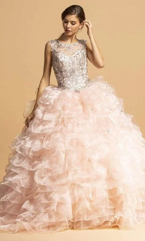 Super Deal Aspeed Design - L2156 Beaded Applique Ruffled Ballgown