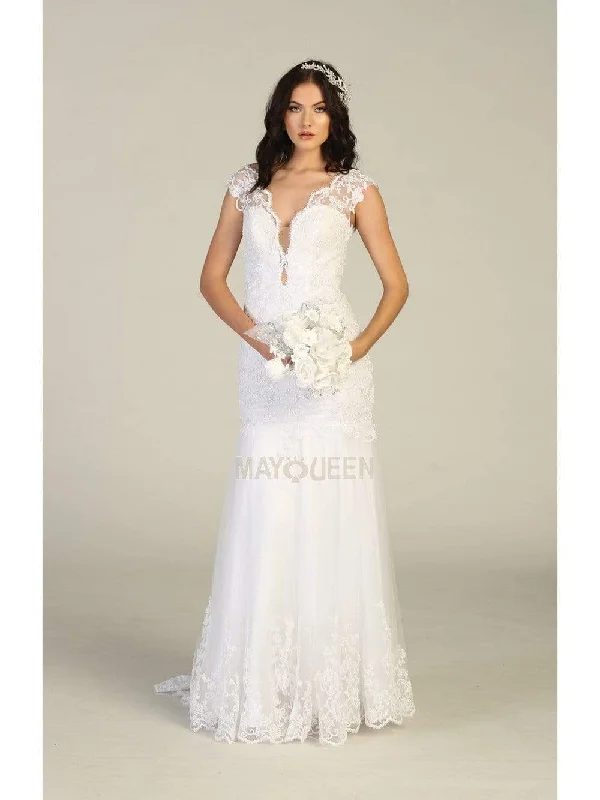 Weekend Special May Queen - RQ7785 Embellished Plunging V-Neck Trumpet Dress