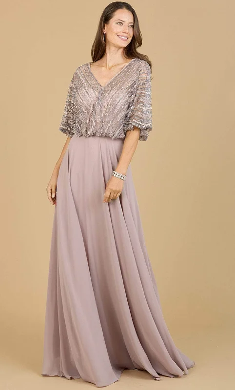 Online Only Lara Dresses 29187 - Cape Sleeve A-Line Evening Dress
