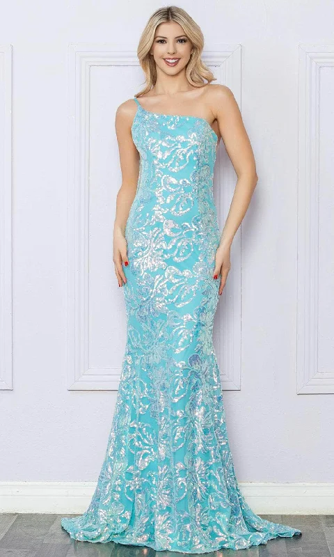 Super Bargain Nox Anabel R1308 - Sequined One Shoulder Prom Dress