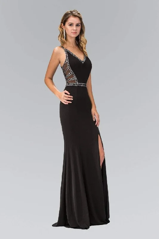 Major Savings Elizabeth K - GL1359 V-Neck Jersey Sheath Gown with Slit