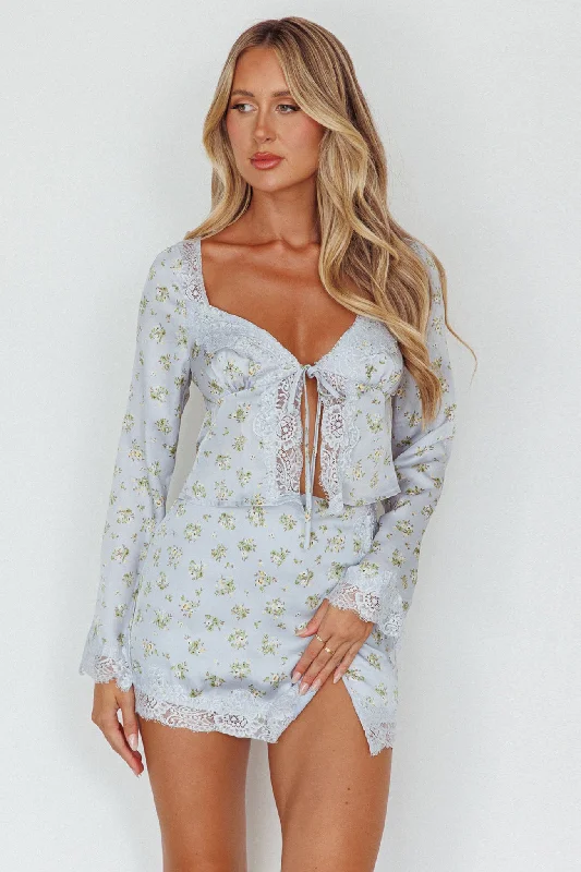 Seasonal Sale All Eyes On You Lace Trim Set Grey/Sage